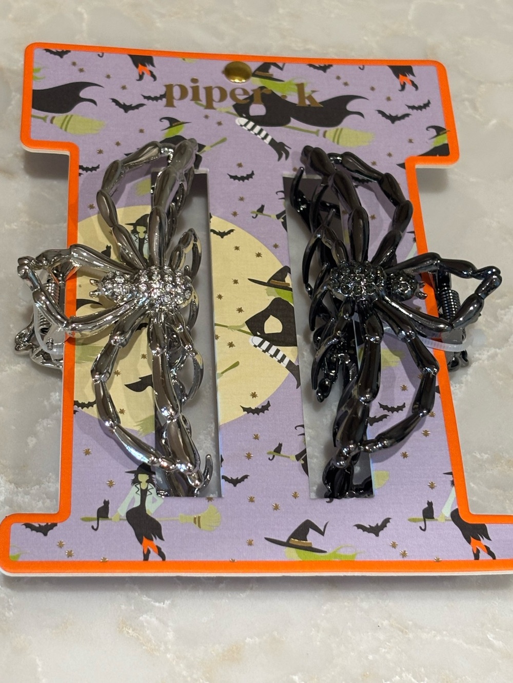 NWT Piper K Silver and charcoal Spider Hair Clips